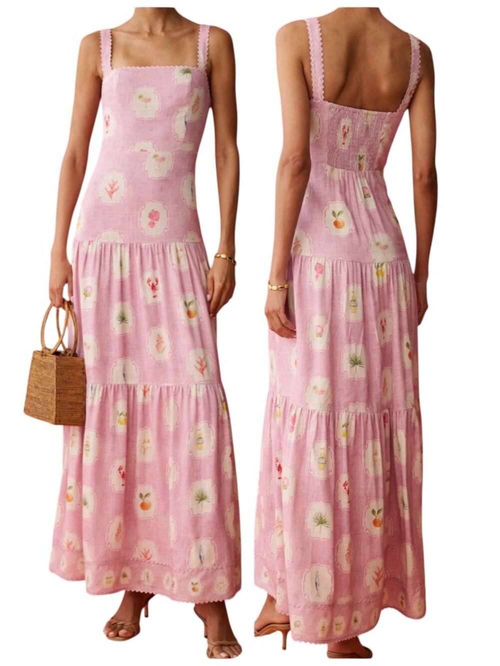 Anaya Ziggy Pink Linen Blend Maxi Dress NWT Size 6 Drop Waist